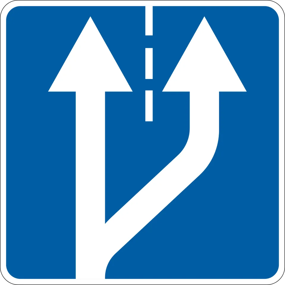 Additional lane begins - Sign 5.20.1, 5.20.2